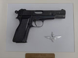 Cold Cast  life size wallhanger in frame. L9A1 9mm Browning Hi-Power