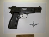 Cold Cast  life size wallhanger in frame. L9A1 9mm Browning Hi-Power
